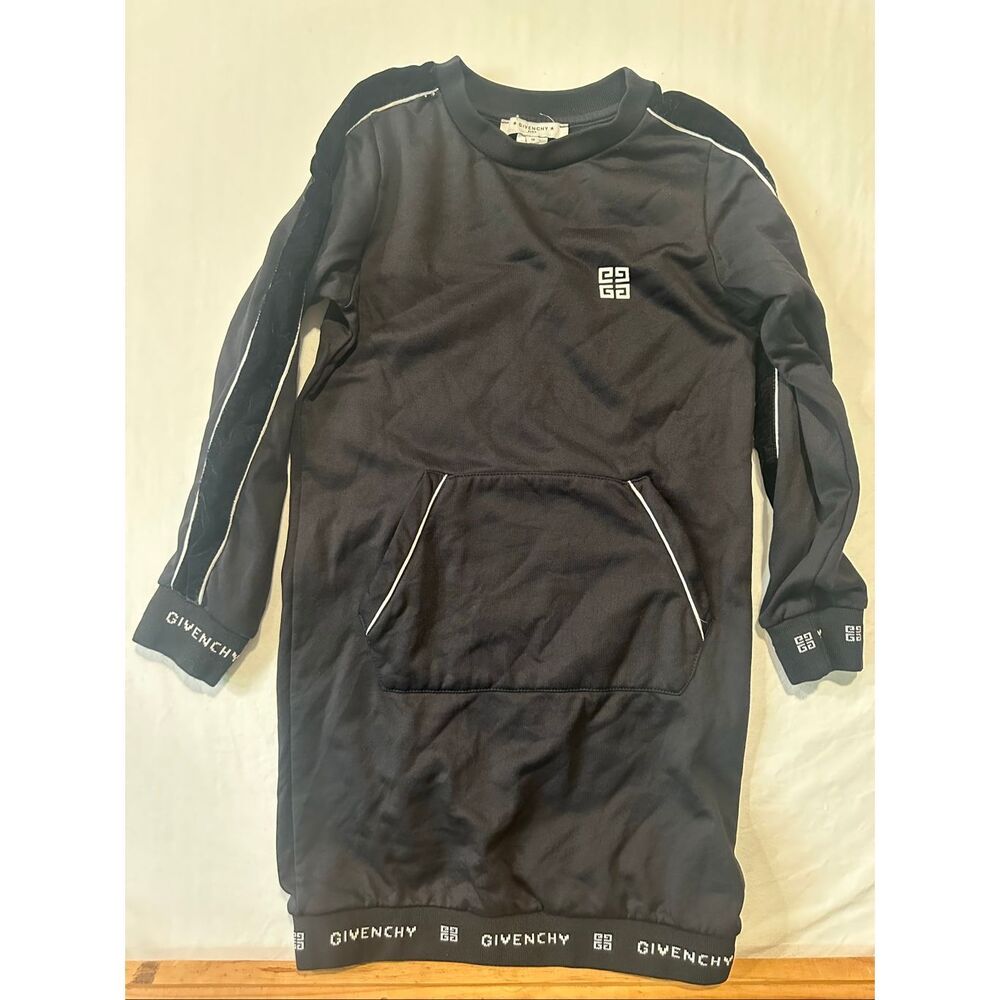 Givenchy Paris Girls Sweatshirt Dress Logo Trim Black Size 10 Designer Kids